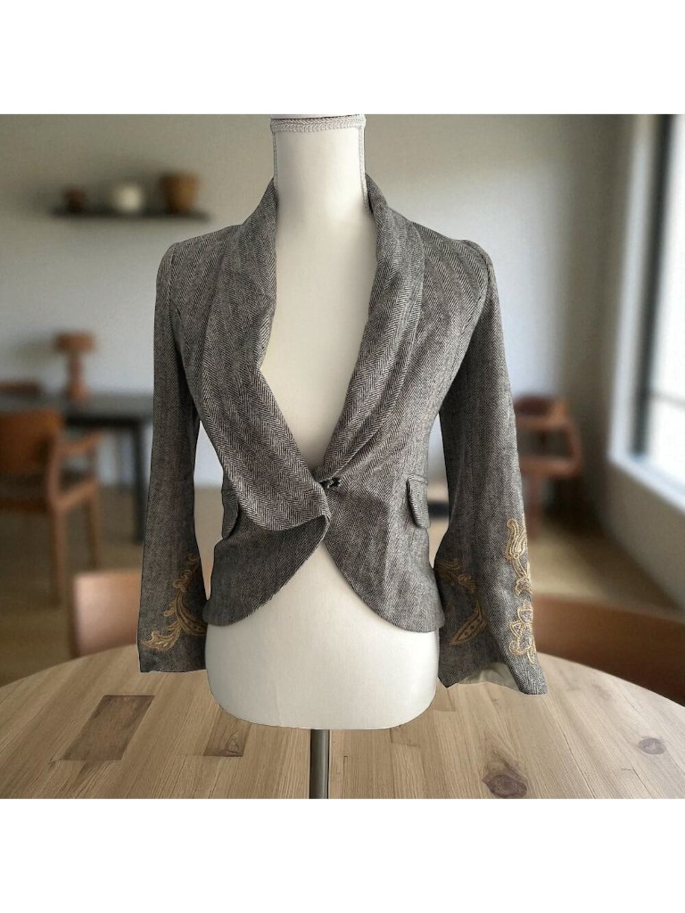 ROBERT RODRIGUEZ Herringbone Embroidered Blazer Jacket Size 0